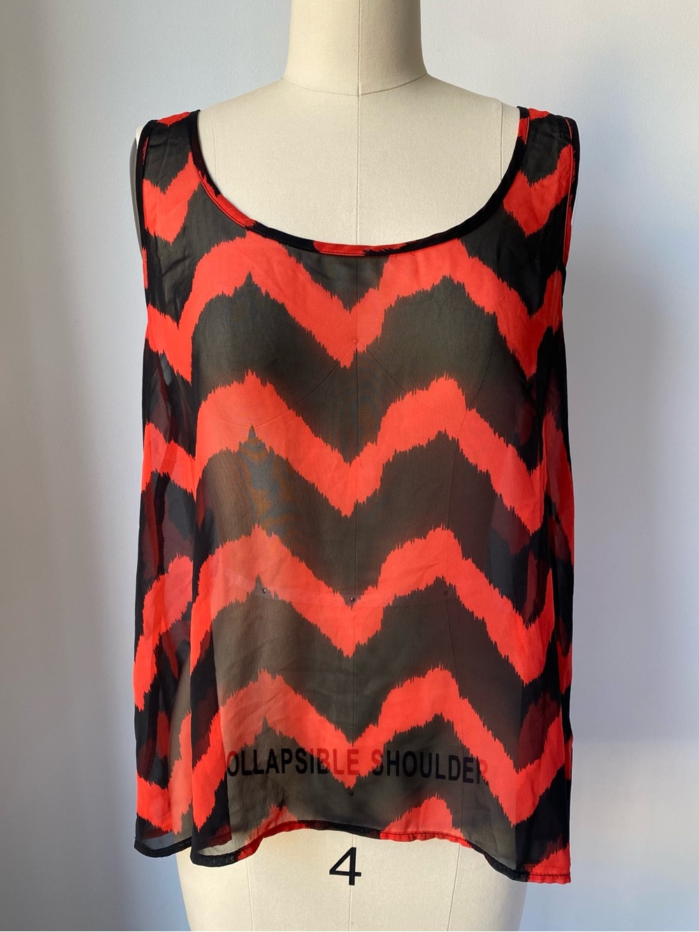 Vintage Y2K Forever 21 Red Black Chevron Sheer Tank Top Blouse
